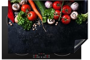 KitchenYeah© Protège Plaque Induction 76x51 cm Deco Indispensable Cuisine Protection Pour Plan De Travail Cuisson Protégé Légumes - Herbes - Epices - Noir - Rustique - Cuisine