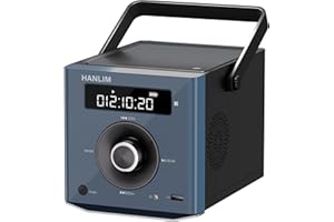 HANLIM Tragbarer CD-Player 20W Bluetooth-kompatibel/UKW-Radio/MP3-Wiedergabe/USB/AUX-Eingang/Kopfhöreranschluss/Mikrofonanschluss/Fernbedienung, integrierter 2000-mAh-Akku, kompakter Stereo-CD-Player