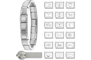 Paffartt Italian Charms Bracelet Sets for Man Woman Removable Classic Stainless Steel 9mm Module Links with Opening Tools Hand Painted for DIY Fashionable Jewelry Gifts
