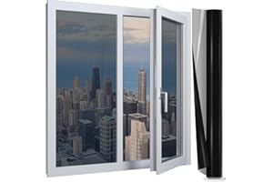 AOVNEA Pellicola Oscurante Vetri Finestre, Pellicola per Vetri Privacy Adesiva, Pellicola Riflettente Finestre Anti-UV Controllo del Calore, Adatto per Ufficio Casa, 44.5x300cm (Nero Argento)