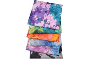 EXGOING 6PCS Tie-Dye Cotton Fat Quarters Fabric Bundles 50x50cm (20"x20") - Soft Material for Sewing, Quilting & Patchwork for DIY - Multicolour Fabric Squares for Crafts & Home Décor