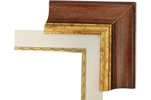 ITALIA CORNICI Maestri Artigiani - Cornice in legno da parete per Quadri tutte le misure, con Passepartout, Oro Argento Noce Azzurro (70 x 100 cm + passepartout, NOCE-ORO)