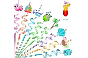 JINGTOPS 8 sztuk plastikowe słomki do picia wielokrotnego użytku dla dzieci kreskówkowe słomki kręcone słomki impreza na mleko, sok, koktajle dekoracje urodzinowe, akcesoria na przyjęcia świąteczne
