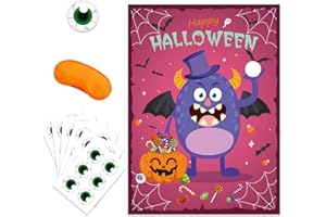 Jeux d'halloween Jeux de Fête d'halloween pour Enfants, Affiche de Dessin Animé d'halloween Autocollant pour Les Yeux Bandés, Jeu de Fête d'halloween pour Enfants école Salle