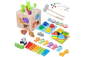 Almaxi Juguetes Niños 1 Año o Más, 8 en 1 Juguetes Montessori 1 2 3 4 años, Juguetes Montessori Madera Juegos Educativos, Cumpleaños/Acción de Gracias, Bebé, Niño y Niña