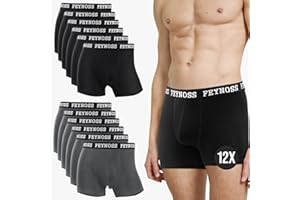 feynoss Men's Boxer Shorts,12er Pack Boxershorts Herren, Unterhosen Männer mit Breiter Elastischem Bund, No Scratching Labels, Atmungsaktive, Weiche für den Alltag (Size M-4XL)