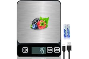 GIBOHOM Balance de Cuisine Électronique, 10 kg Balance Alimentaire de Haute Précision 1 g/0,1 oz avec Écran LCD et Fonction Tare, Pese Aliment Cuisine Acier Inoxydable 6 Unités, Piles Incluses