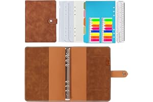 HOTKRUMP A5 Diario de hojas sueltas de 6 anillas,arpetas Diario de cuero Cuaderno recargable Diario en espiral,Papel de cuadrícula de Cuadros bolsillos interiores de cuero para viajes escolares Trabajo Marrón