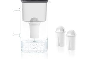 Wessper Caraffa Filtrante 2,5 litri, set di caraffa filtrante vetro con 2 filtri classic, caraffa acqua compatibile con Brita Classic, Dafi Classic -Nero