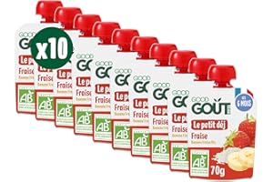 GOOD GOÛT - Petit Déj Fraise - Gourde Pour Bébé - Dès 6 Mois - Format Nomade - Sans Sucres Ajoutés - 10x70g