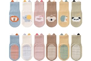 6 Pairs Baby Toddler Grip Socks Non Slip Crew Cute Seamless Cotton Ankle Socks for Baby Boys Girls Infants Kids S/M