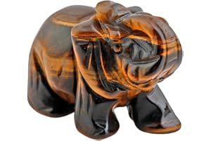 mookaitedecor Natural Tiger's Eye Stone Elephant Ornament Figurine,Healing Crystal Energy Gemstone Reiki Statue Home Decor,1.5 Inches