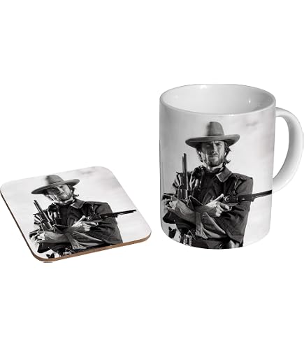 Mug Céramique Clint Eastwood - The Good The Bad And The Ugly - Avec Dessous De Verre En Bois - 325ml