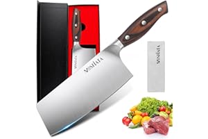 MOSFiATA Cuchillo de Cocina Chino Cuchillo Carnicero con Mango de Madera Ergonómico, Longitud de la Hoja 20cm