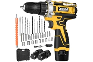 Yemetey Cordless Drill Driver 12V, Electric Screwdriver with 2 Batteries 1.5Ah, 35 Nm Torque, 2-Speed, 18 + 1 Torque Setting, 3/8"Chuck, LED Light, 34Pcs Accessories and Case, for Repair & DIY