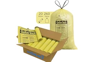 kör4u Gelber Sack mit Zugband - 20 Rollen (260 Stück), 90 Liter Müllsäcke, 15 Mikrometer stark, reißfest, Wertstoffsäcke für Verpackungsmüll