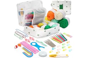 Guouet Crochet Kits for Beginners Adults, Knitting Starter Kit for Adults, Include 0.6-6.0 mm Crochet Hooks, Wool, Case and Knitting Accessories (Crochet Kits)