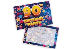 STUFF4 90th Birthday Party Invitations Men Women - Celebration Stars 36 Pack - Adults Birthday Invitations for Friends Family A6 Party Invites Invitation Cards with Folding Envelopes