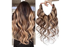 20"(50cm) SEGO Extensiones Rizadas de Pelo Natural con Hilo Invisible sin Clip [#4/27 Castaño Chocolate/Rubio Oscuro] Cabello Humano 100% Remy Ajustable (70g)