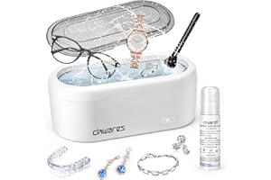 CHWARES Nettoyeur à Ultrasons 360ml, 46kHZ Petit Nettoyeur Ultrason Lunettes avec Solution de Nettoyage pour Lunettes, Boucles D'oreilles, Bijoux, Dentier, Nettoyeur à Ultrasons Portable pour Voyages