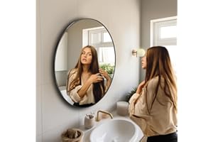 ‎CERAMAT Ceramat Spiegel Rund Schwarz 70 cm Ø mit Rahmen, Runder Spiegel mit Metallrahmen und Aufhängung, Badezimmer Spiegel, Dekorative Wandspiegel rund für Bad, Wohnzimmer, Schlafzimmer