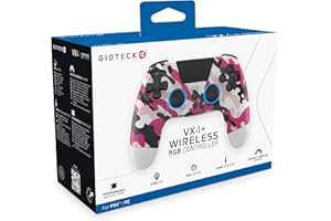 Gioteck VX4+ Wireless Controller for PlayStation 4 (PS4) - Pink Camo - Customisable RGB Lighting and Programmable Back Buttons - Bluetooth Compatible