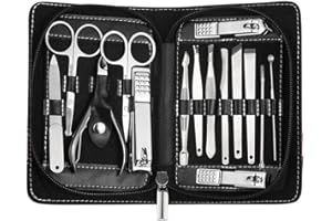 PhantomSky 15 Pièces Inox Manucure Pédicure Set Kit Nettoyeur de Toilettage de Cuticule-coupe-ongles - Ciseaux à Ongles Parfait Ensemble pour une Utilisation Professionnelle et Quotidienne de l’outil