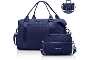 FIORETTO Travel Duffle Bag with Toiletry Bag & Wet Pocket Easyjet Cabin Bag 45x36x20 Carry On Bag Holdall Weekend Overnight Hospital Bag for Women Navy