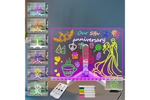 YAN-TECH Tableau d’affichage Transparent acrylique 11.81 * 7.95Inch lumière de nuit 7 couleurs avec télécommande tableau blanc effacable lumineux avec support pliant tableau de planification lampe de Table