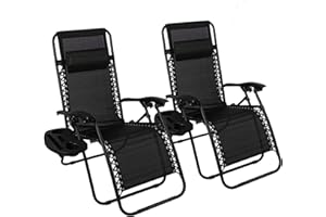 BPIL Set of 2 Patio Zero Gravity Reclining Sun Loungers Outdoor Chair Lawn Chair Oversized Outdoor Chair XL Zero Gravity Anti Gravity Chair Patio Chair, Chair Camping with Cup, Phone Holder