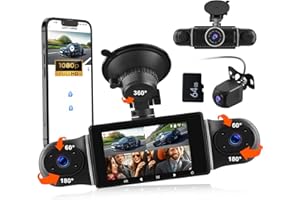 Cámara Dashcam 4 Cámaras para Coche CAMECHO - 1080P Full HD, GPS y WiFi Integrado, Pantalla 3'', Visión Nocturna, ADAS, Detección de Movimiento, Modo Estacionamiento 24h + Tarjeta 64GB