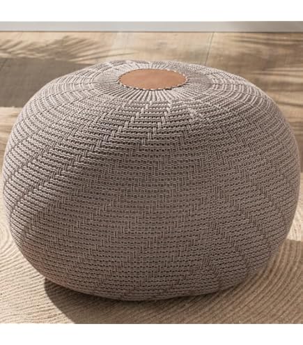 Pouf ELYFLAIR Ø55cm - Impermeabile, Maglia Grossa, Per Interni/Esterni, Plastica Riciclata, Bordeaux - Foto 6