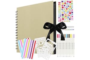 FASOOD Album Fotografico Personalizzabile - Album Scrapbooking Kit Fai da Te 80 Pagine con 12 Penne Metalliche, Album Foto Regalo per Bambina, Matrimonio, Laurea (Giallo)