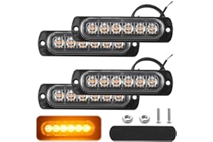QAUM 4 PCS Car Strobe Flashing Light Amber 12V-24V 6 LED Safety Emergency Light Bar LED Breakdown Beacon Strobes Hazard Warning Light Waterproof Universal for Car Motorcycle Off-Road Vehicle Truck Boat