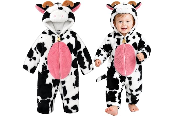 Beipegin Bébé ko kostym barn flicka karneval kostym djur med huva halloween klänning baby långärmad bodysuit för 1–4 år