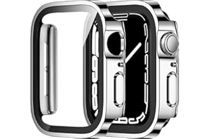 ZZDZZ 2 Pack Hard PC Case Compatible with Apple Watch Case 44mm Series 6/SE/5/4 with Tempered Glass Screen Protector, Ultra-Thin Straight Edge Protective Cover for iWatch 44mm (Silver/Silver)
