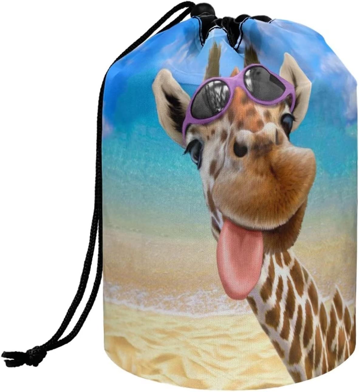 chaqlin Beach Giraffe Drawstring Makeup Bag for Women Girls Funny Cosmetic Pouch Bag Drawstring,Large Capacity Travel Cosmetics Wash Bag Animal Giraffe Toiletry Bag