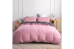 JEMIIPEE Juego de Funda Nordica 100% Microfibra Reversible Cama 135/150 Suave Fundas Nórdicas Color Sólido Funda Edredon 220x240 cm y 2 x Fundas de Almohada de 50x70 cm, Rosa Claro/Gris Oscuro