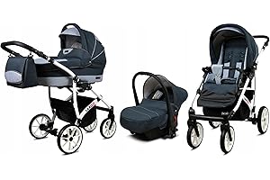 BabyLux® Carrito de Bebé Sistema de Viaje Set 3 en 1 - Largo - incl. Capazo, Silla de Paseo, Silla Coche - Cochecito - con Bolso cambiador, Cubierta para la lluvia, Mosquitera etc.