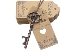 Aokbean 52pcs Vintage Scheletro Apribottiglie Chiave Bomboniera Bomboniera Bomboniera Ospite Souvenir Set Regalo Con Scorta Grazie Tag Card E Portachiavi (Rame Antico)