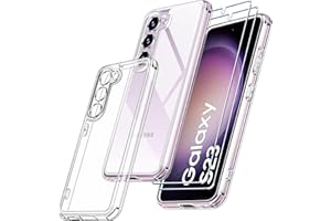 iVoler Etui 3 w 1 do Samsung Galaxy S23 5G z 2 sztukami szkła hartowanego, [nieżółknący] [Odporny na wstrząsy klasy wojskowej] [Ochrona aparatu] Przezroczysta cienka obudowa
