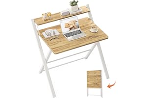 GreenForest Escritorio Plegable con Estante del Monitor, Escritorio de Oficina deTamaño Pequeño sin Montaje, Escritorio Pequeño para Espacio Pequeño, Beige