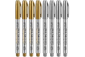 Powcan 8 pcs Stylos Marqueur Métallique Marqueur Permanent pour Création de Carte DIY Album Photo Calligraphie Dessin et Signature - Or et Argent