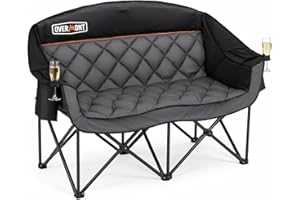 OVERMONT Oversized Camping Chair Double for Adults – 382kg Folding 2 Seater Sofa-Portable, Heavy Duty Lawn Chairs with Cooling Bag&Armrest Cup Holder - Fishing Garden Outdoor,Black