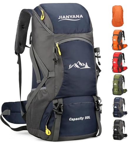 Morbuy Zaino Da Trekking 50L, Leggero, Impermeabile, In Nylon 420D, Per Campeggio, Viaggio, Arrampicata, Nero, Con Borsa Impermeabile Inclusa