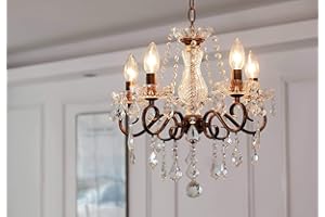 ‎SM SAINT MOSSI Saint Mossi Vintage Kristall Kronleuchter 5 flammiger, Eleganz im Antik Design für Wohnzimmer, Esszimmer & Schlafzimmer, Rost Lackierter Rahmen (H42x B42x L42 cm) E14 Fassung