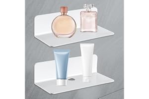 Hugwait Półki ścienne, białe akrylowe półki ścienne, samoprzylepne półki bez wiercenia, idealne do łazienki, kuchni, salonu i pokoju dziecięcego, minimalistycznego wzornictwa