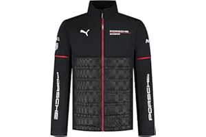 PUMA Porsche Motorsport Herren Team Hybridjacke mit gewebtem Oberteil und gepolstertem Unterteil für ultimativen Komfort - Schwarz