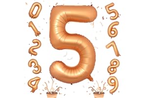 ISNDARE 5. Geburtstag Zahlen Ballon Deko für Mädchen, Große Folienballon 0–9 Set Zahlenluftballons, 40 Zoll Orange Zahl 5 Luftballon für Jungen Geburtstagdeko Frau Jubiläum Party Dekoration, Fliegt mit Helium