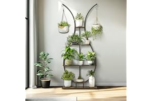 unho Estantería Plantas Grande de Metal y Madera: 74x30x181cm Soporte Macetas Flores Decorativo Estantería de Exhibición para Interior Balcón Salón